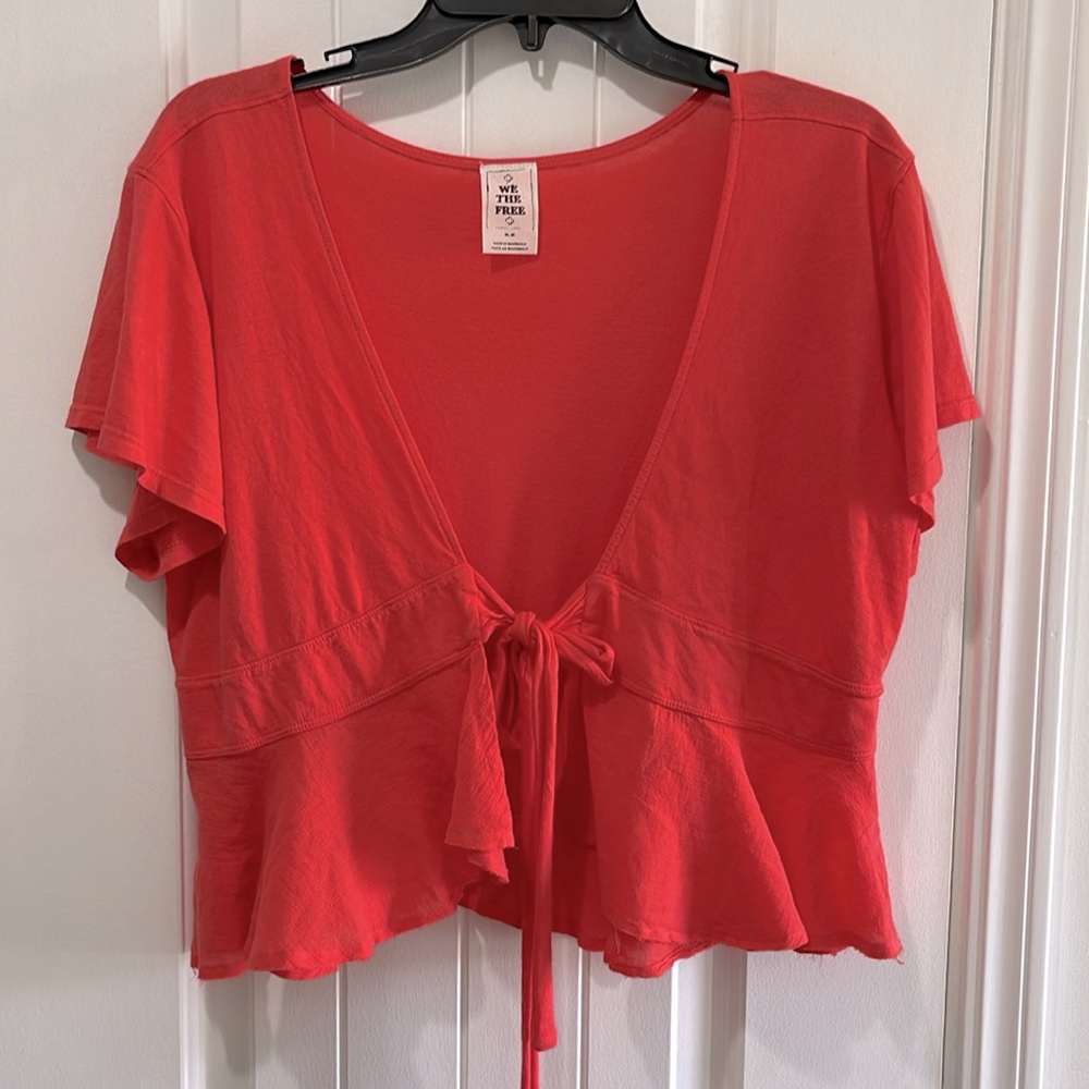 Free People We The Free “Knot Me” Tie Front Crop Top in Fire Red